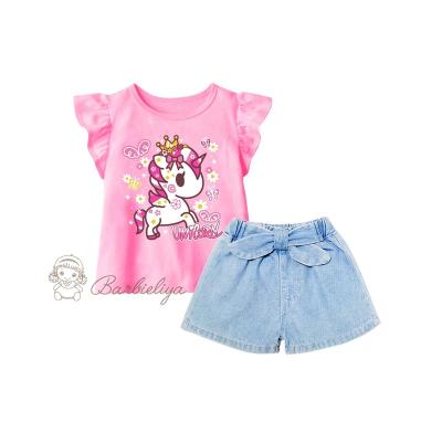 China Barbieliya girls short denim set 2 pieces denim top and pant set for sale