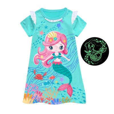 China Breathable Girl's Cartoon Mermaid Little Sleeves Kids Short Skirt Princess Dress for sale