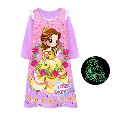 China Breathable Girls Nightgown Glow in the Dark Princess Cartoon Nightgown Skirt Children Long Onc Piece Dress for sale