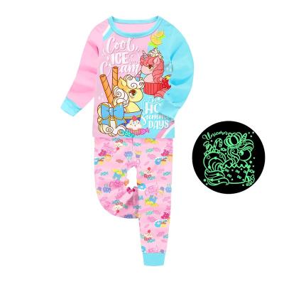 China Design Warm Breathable Girl Long Sleeves Glow In The Dark Kids Pajamas Set Kids Sleepwear for sale