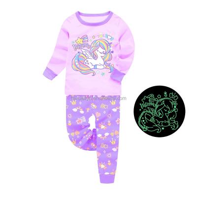 China New Design Warm Breathable Girl Glow In The Dark Kids Pajamas Set Kids Sleepwear for sale