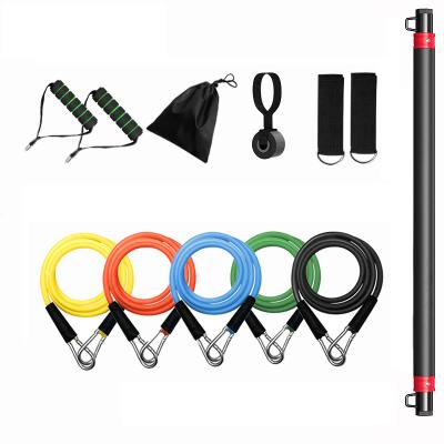 China Exercise Gym Equipment For Home Workout Yoga Elastic Pull Rope Latex Resistance Band Set Fitness Exercise Band With Bar Gym Equipment strength training for home workout for sale