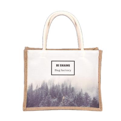 China Customized High Quality Printing Eco-Friendly Reusable Hemp Shopping Folding Grocery Bags Recyclable Linen Jute Tote Bag for sale