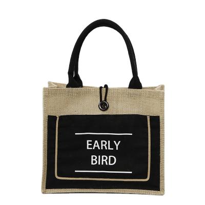 China Hessian Beach Folding Canvas Tote Bag With Handle Wholesale Custom Promotion Hemp Jute Grocery Burlap for sale