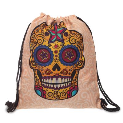 China Eco-Friendly Customize Design Skull Printed Waterproof Fabric Drawstring Bag Girls Travel Backpack Shoulder Bag for sale