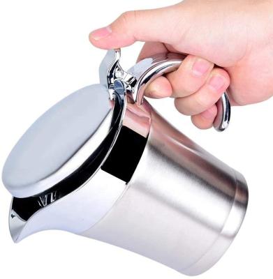 China Viable Insulated Gravy Boat With Lid 304 Stainless Steel Sauce Warmer Double Wall Serving Gravy Jug For Gravy Cream Sauce for sale