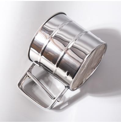 China Sustainable Stainless Steel Flour Sifter With Double Hand Press Layers Sift Sieve Baking Cup for sale