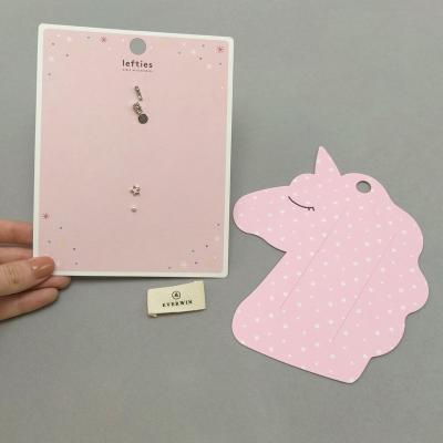 China Viable Custom Print Die Cut Pink Unicorn Bracelet Jewelry Display Holder Paper Card Packaging For Jewelry Gift Earring for sale