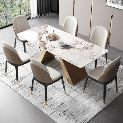 China Luxury Modern European Style Rotating Dining Table Set Dining Furniture 6 Seater Rectangular Rock Slab Dining Table for sale