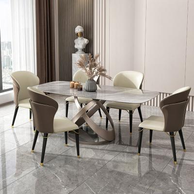 China Color can be chosen light luxury modern home furniture rock panel dining table and chair combined household rectangular dining table for sale