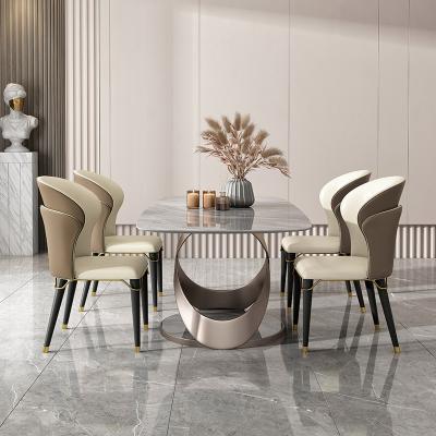 China Color can be chosen light luxury modern home furniture rock panel dining table and chair combined household rectangular dining table for sale