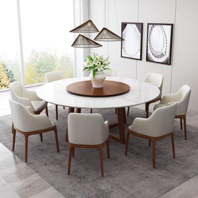 China Nordic Light Luxury Round Turntable Dining Table 8 Person Marble Furniture Storage Home Solid Wood Ash White Solid Wood Dining Table for sale