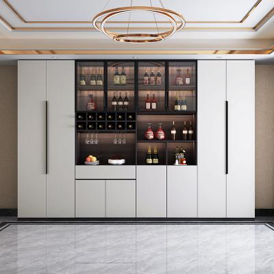 China Modern Design Buffet Wine Cabinet Against Wall Integrated Light Luxury Modern Simple Family Dining Glass Cabinet MDF for sale