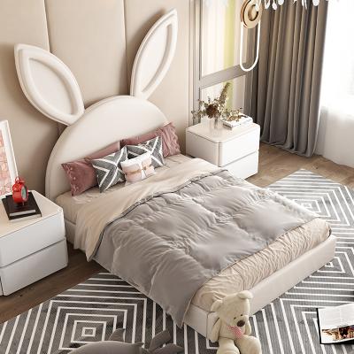 China Nordic Wind Rabbit Children's Bed 1.8m Modern Design Central Institute of Statistics Girl's Nappa Girl Princess Leather Bed for sale