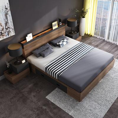 China Walnut Color Bedroom Furniture Modern Bed (Other) Adjustable Modern Wooden Home Bedroom Furniture Bed With Mattress for sale