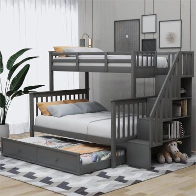 China French Bed for BedroomStairway Twin-Over-Full Bunk Bed with Twin Size Caster with Storage and Guard Rail Bunk for sale