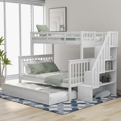 China Modern Twin-Over-Full Staircase Bunk Bed With Caster Twin Size With Storage And Guard Rail Bunk Bed For Bedroom for sale