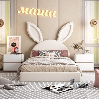 China Nordic Wind Rabbit Children's Bed 1.8m Modern Design Central Institute of Statistics Girl's Nappa Girl Princess Leather Bed for sale