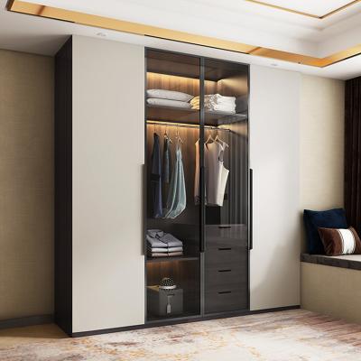 China Modern Simple Four-Door Nordic Minimalist Bedroom Full Glass Door Cabinet Large Storage Wardrobe Wardrobe Custom for sale