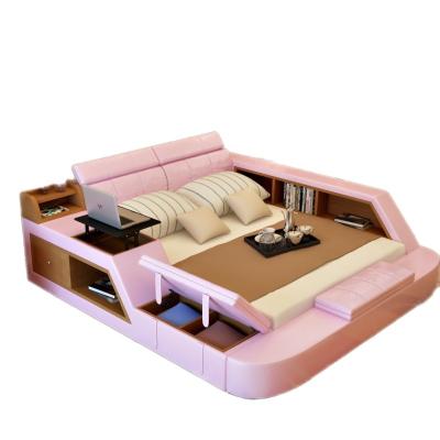 China Leather bed (other) of modern multifunctional soft bed large adjustable storage double bed with storage for sale