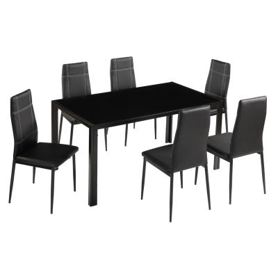 China (Other) 7 Piece Dining Furniture Glass Adjustable Dining Table Set Dining Table Top With 6 Leather Dining Chair for sale