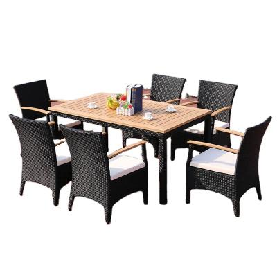 China High Quality Durable Antiseptic Furniture Garden Rattan Outdoor Dining Table And Chair With Wooden Surface for sale