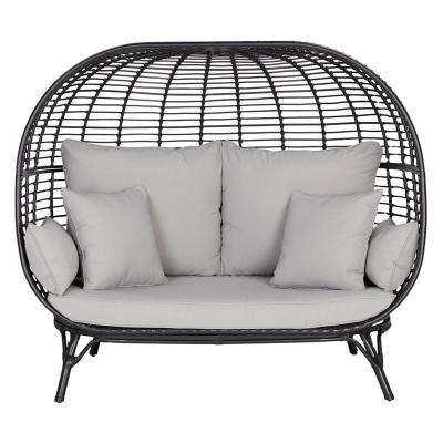 China Modern Creative Bird Nest Shape Double Seat Egg Swing Chair Cheap Patio Swings With Metal Frame for sale