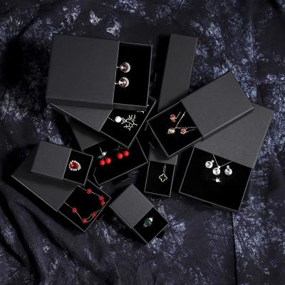 China Packaging Items Black Paper Box Custom Logo Printed Bracelet Earring Necklace Ring Packaging Jewelry Display Sliding Drawer Gift Cardboard Box for sale