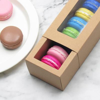 China Recycled Materials Wholesale Sliding Out Cardboard Paper Drawer Box Customized LOGO Packaging Pull Out Eco Food Macaron Drawer Box With Window for sale