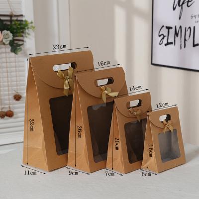 China Wholesale Recycled Logo Printing Kraft Recyclable PVC Window Shopping Gift Bags Custom Box Brand Logo Flower Packaging Kraft Paper Materials for sale