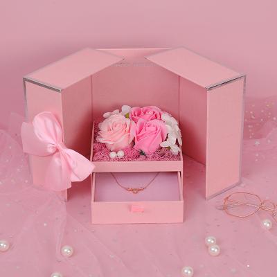 China Luxury Repurposed Materials Custom Roses Box Preserved Eternal Jewelry Gift Box Forever Rose Soap Flower Necklace Box For Valentine's Day for sale