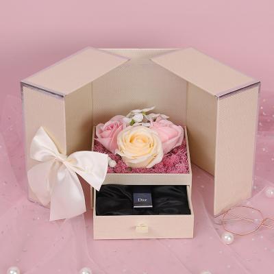 China Reused Materials 10 Years Luxury Custom Paper Factory Rose Flower Box Preserved Logo Factory Price Double Door Rose in Box for Valentine's Day for sale