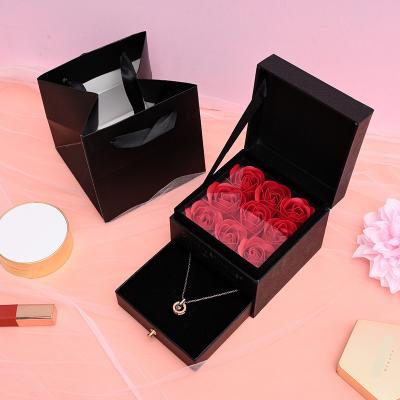 China Wrapping Items Preserved Forever Roses In Box Necklace Ring Jewelry Valentine Day Gift Set Artificial Eternity Flower For Women for sale