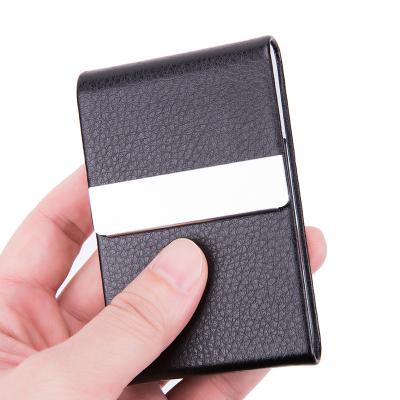 China Normcore/Minimalist Luxury Leather Business Name Card Holder PU Stainless Steel Promotion Gift Credit Cards Case Wallet With Magnetic Closure for sale