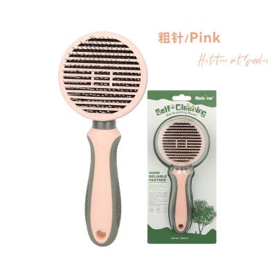 China Viable Dog Cat Needle Brush Comb Custom Remove Hair Comb Pet Supplies Wholesale Designer Floating Button Kam Automatic Clear Comb for sale