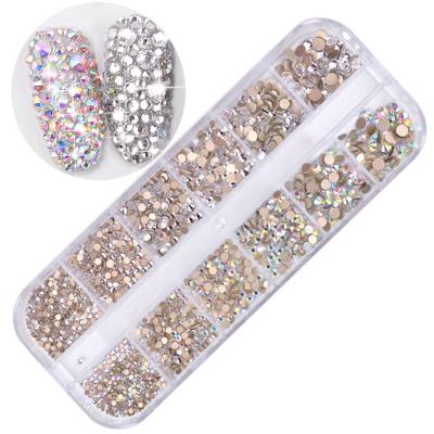 China Flatback 2021 12 Grids Silver Flat Diamonds Nail Art Glitter Diamond Art Decorations Ab Rhinestone Shiny Gem 3d for sale