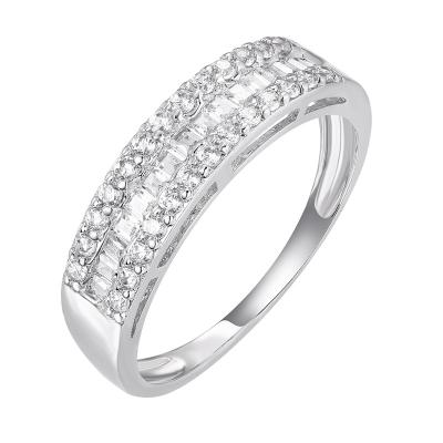 China Professional Custom Made Jewelry China TRENDY 18k White Gold 3 Rows Baguette Diamond Engagement Rings For Women for sale