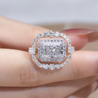 China Custom Made Yellow Radiant Cut Lab Diamond Ring 3.12CT Gold 14K Gold Wedding Engagement Women Romantic Luxury Design for sale