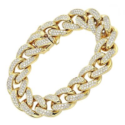 China High Quality Fully Iced Out Diamond Studded Hip Hop Style Miami Cuban Link Bracelet For Men In 10kt Yellow Gold for sale