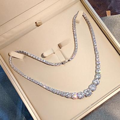 China Tennis Hiphop Real 925 Sterling Silver Engagement Wedding Chain Diamond Necklace 100% For Women Bridal Moissanite Jewelry Gift for sale