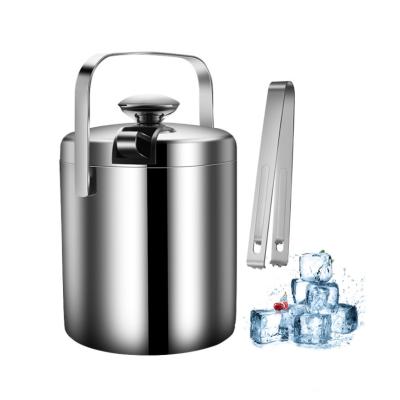 China Vintage Carry Handle Double Walled Thicken 304 Stainless Steel 1.3L Outdoor Insulated Ice Cube Bucket 2021 With Tongs for sale