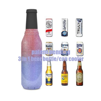 China Sustainable Double Walled Stainless Steel Beer Bottle Insulator Vacuum Insulated New Design Can Bottle Cooler With Handle for sale