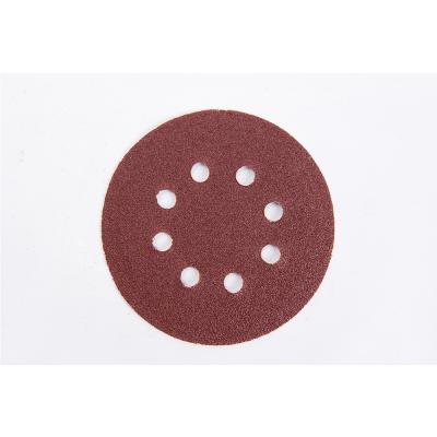 China Durable Aluminum Oxide Disc Sandpaper PSA Round Red 5inch 8hole Aluminum Oxide Sanding Disc for sale