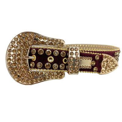 China Multifunctional fashion designer big buckle gold rhinestone belt boy shiny punk men's rhinestone belt for sale