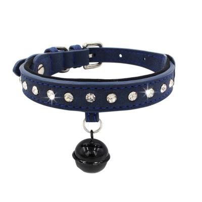 China Durable Shiny Rhinestone Pet Collar Bell Dog Collar Diving Cloth Striped Dog Chain Leather Dog Collar Double for sale