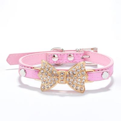 China 2019 Viable Factory Explosion Models PU Dog Collar Rhinestone Bow Pet Collar Dog Supplies for sale