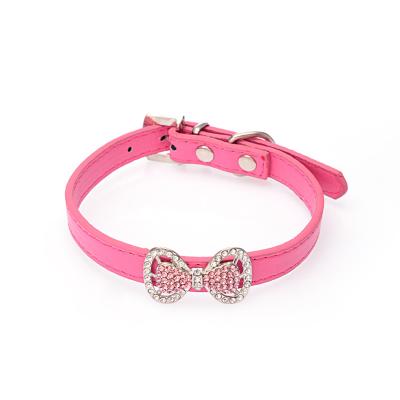 China Viable PU Pet Collar Diamond Metal Butterfly Dog Collar Pet Supplies Wholesale Dog Chain for sale