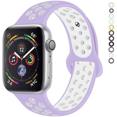 China Elastic Hot Selling Sports Watch Band Silicone Breathable Rubber Apple Watch Strap for sale