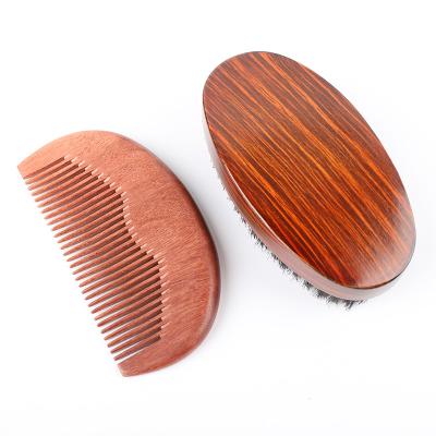 China Naturally Eco-Friendly Classic Wooden Grit Men Beard Kit Beard Brush and Comb Beard Grooming Set for sale