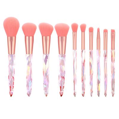 China Angular Blush Brush 10pcs Factory Fashionable Cheap Cosmetic Crystal Handle Makeup Brush Set for sale